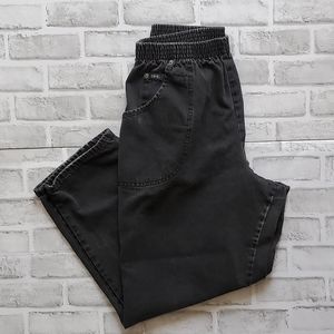 Vintage Chic Elastic Waist Black Denim Jeans Size 14 Petite